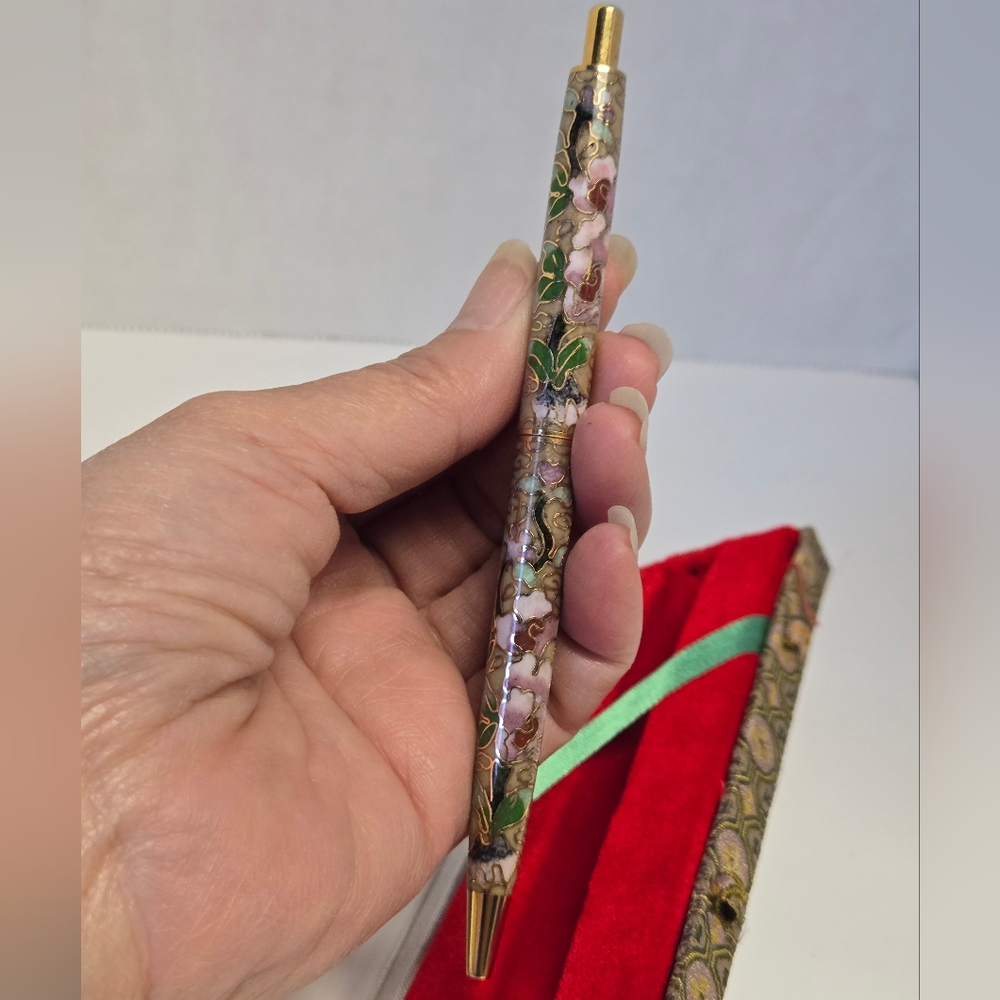Vintage Cloisonné Gold Floral Design Pen 5 3/8" - Picture 5 of 13